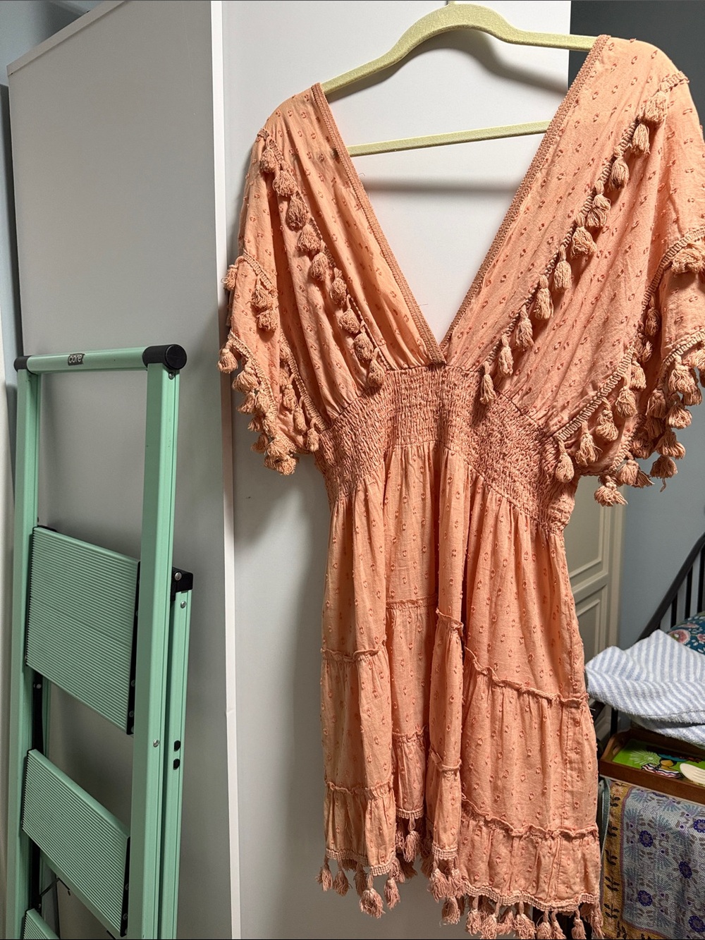 Peach/salmon  Tassel V-Neck Boho cover-up/dress